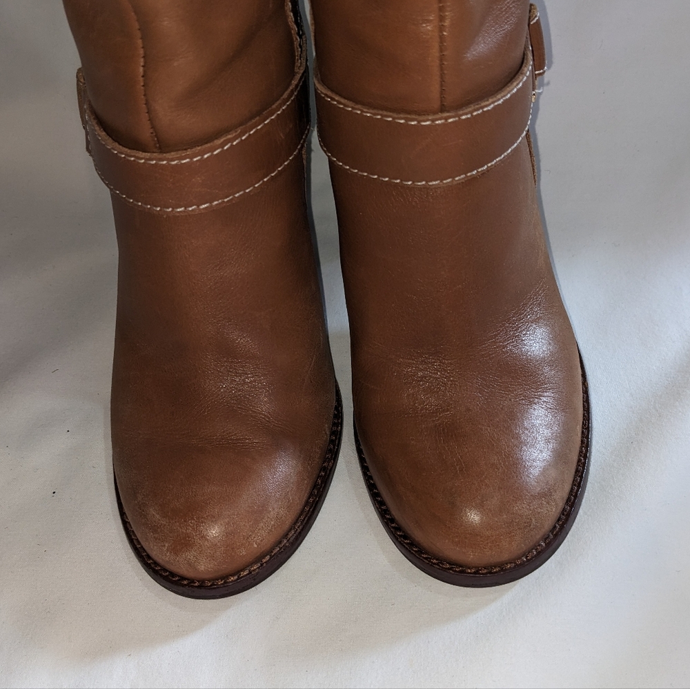 Lauren Ralph Lauren Heeled Tan Leather Boots with Buckle Size 7 - Picture 4 of 11